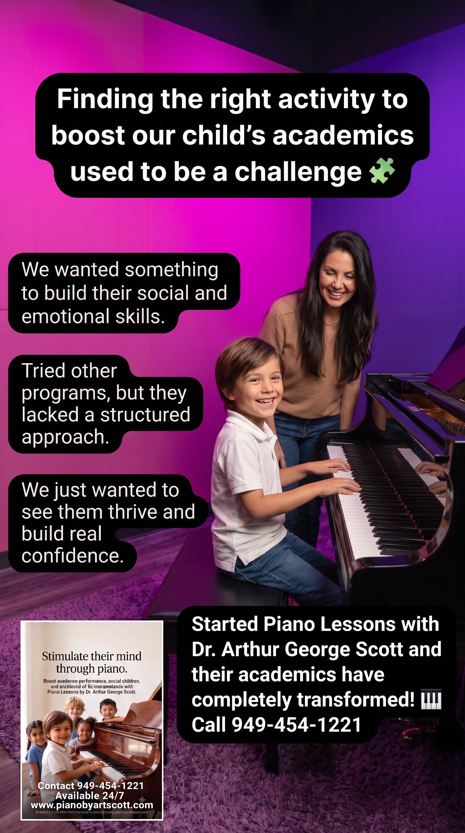 Finding the right activity to boost your child's academics — Piano Lessons with Dr. Arthur George Scott — Call 949-454-1221